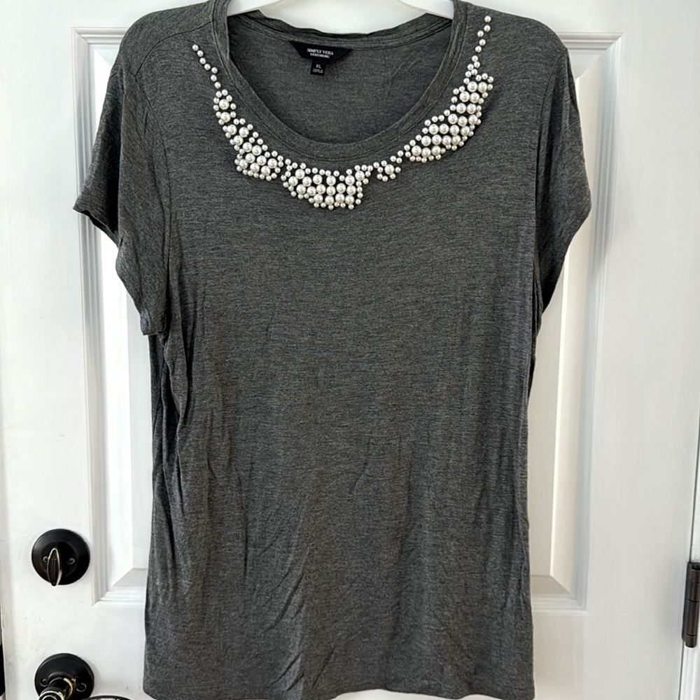Pearl embellished crew neck t-shirt NWOT